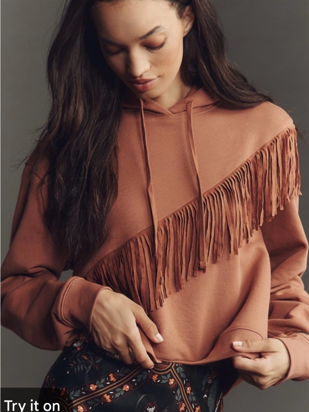 Pilcro Rust Fringe Pullover Hoodie